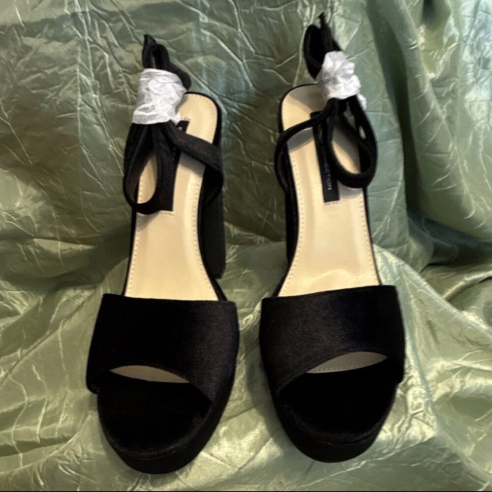 French‎ Connection Platform Block Heel Open Toe Sandals Black Women's US8